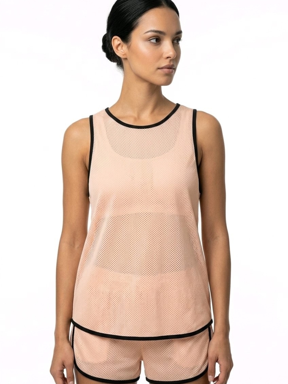 Peach Mesh Athletic Tank with Black Trim